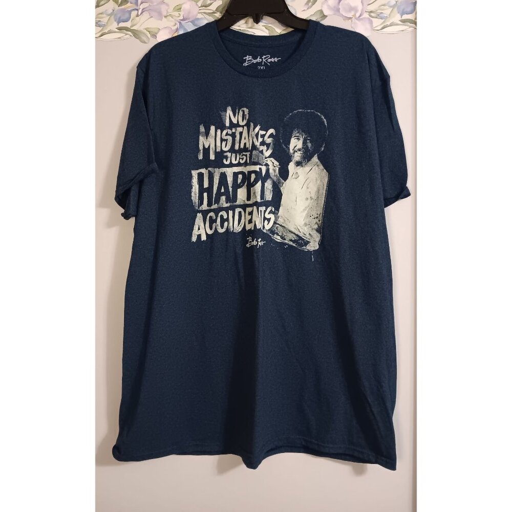 Bob Ross 2XL Blue Painter Artist Classic Television Casual No Mistakes T-Shirt